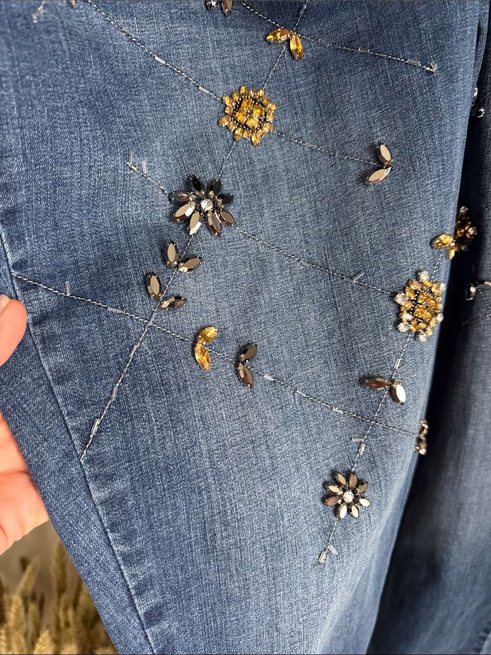 lane bryant embellished boyfriend jeans size 24 blue floral rhinestone stretch - Picture 10 of 12